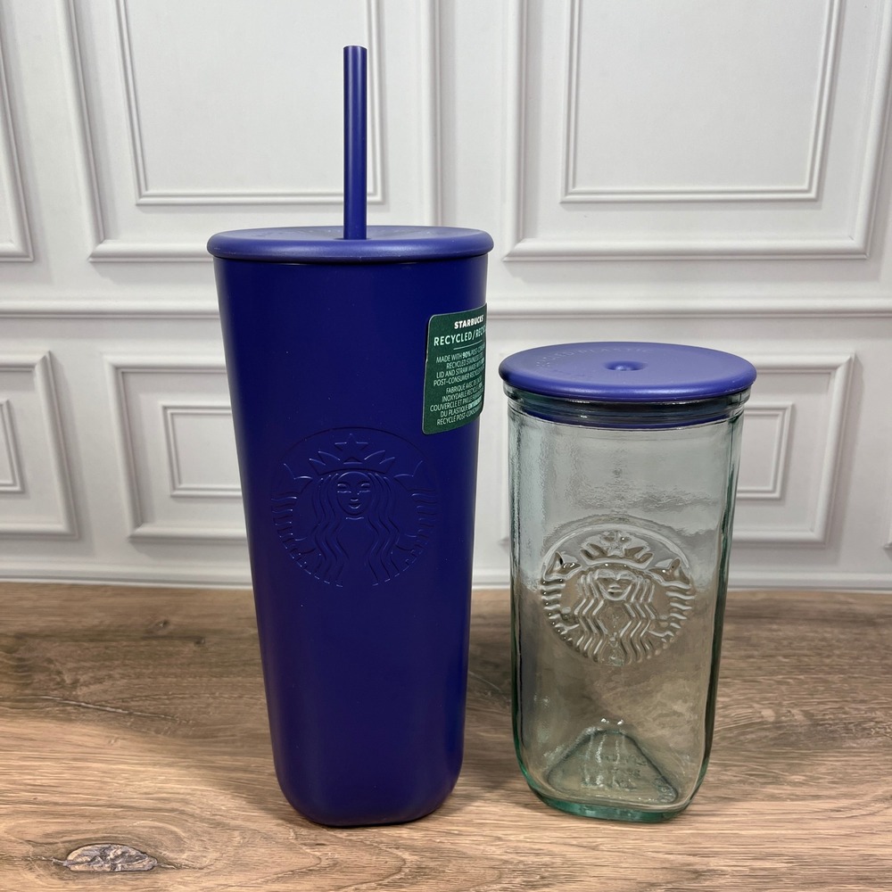 Starbucks 2025 Triangle Tumbler Purple Blue Recycled Stainless Steel & Glass 2pc